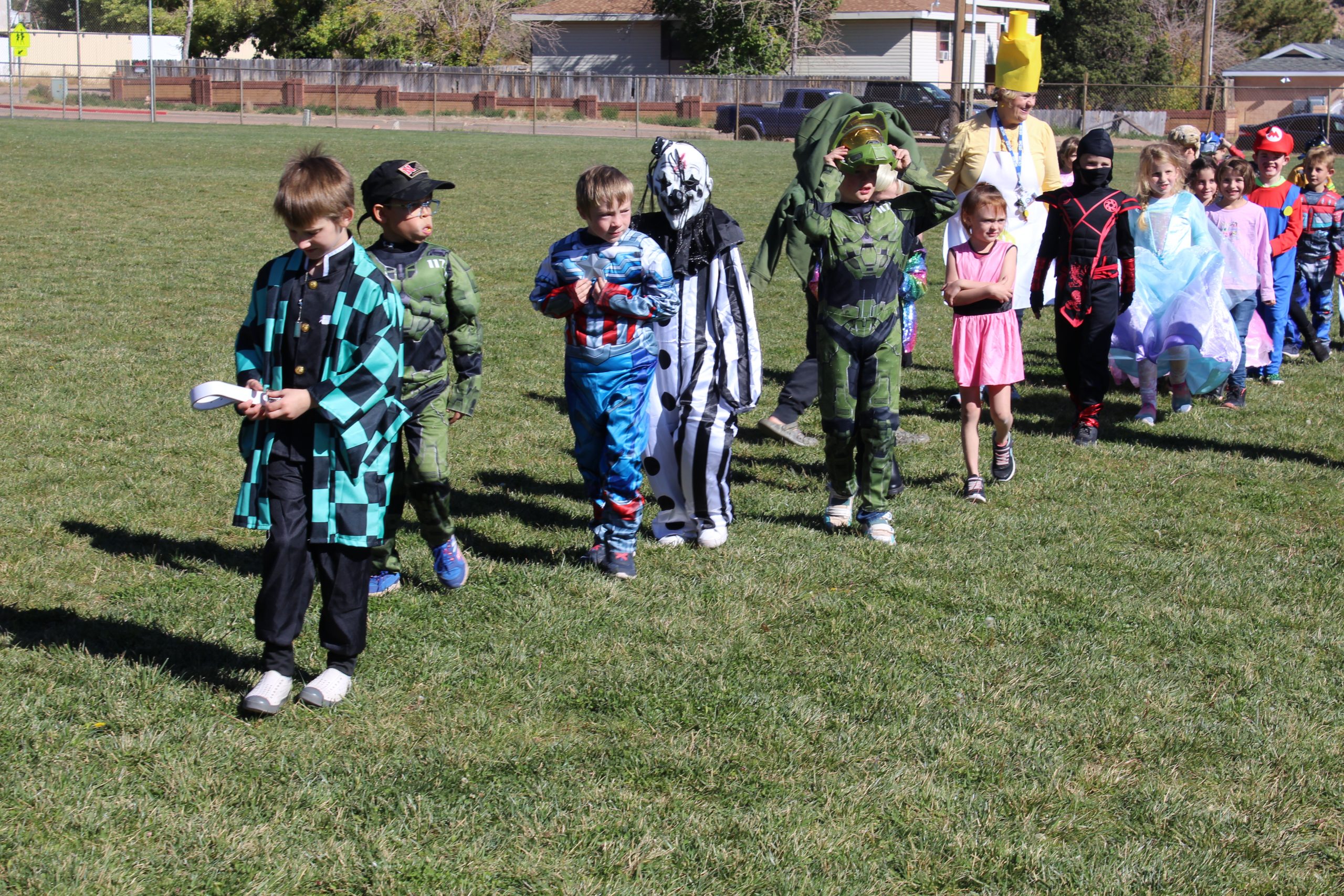Students in costume for the Halloween parade.