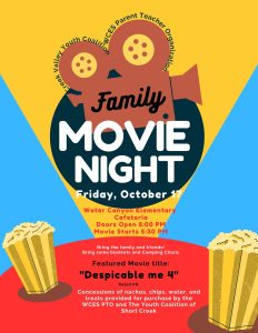 WCES Family Movie Night Friday, October 17. Doors open at 5:00 PM. Featuring Despicable Me 4