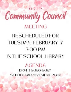 Rescheduled Community Council Meeting Feb 17 at 3:00 PM